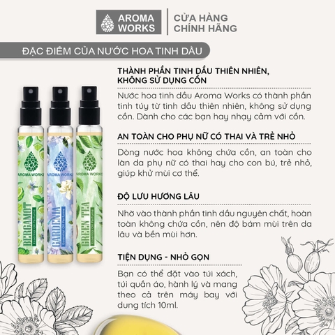 Nước hoa không cồn Aroma Works Gardenia Essential Oil Perfume - Hoa Dành Dành Dành