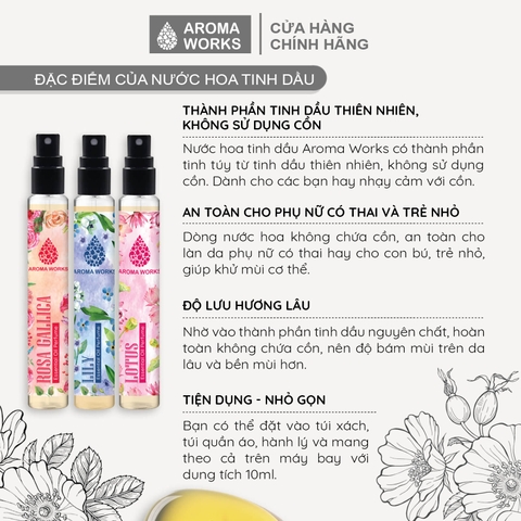 Nước hoa không cồn Aroma Works Lily Essential Oil Perfume 10ml - Hương Lily