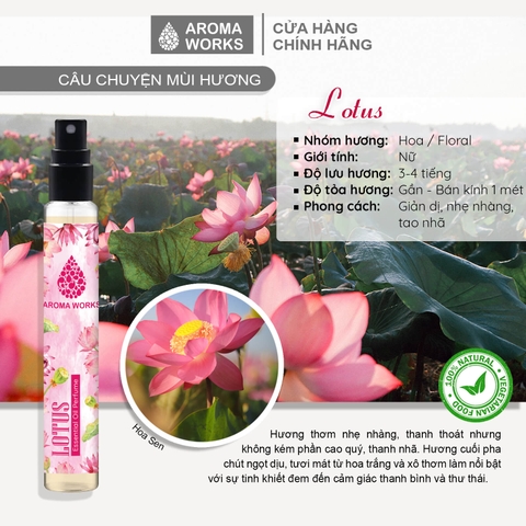 Nước hoa không cồn Aroma Works Lotus Essential Oil Perfume 10ml - Hương Sen