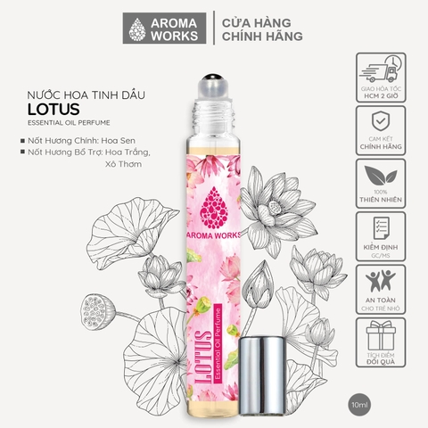 Nước hoa không cồn Aroma Works Lotus Essential Oil Perfume 10ml - Hương Sen