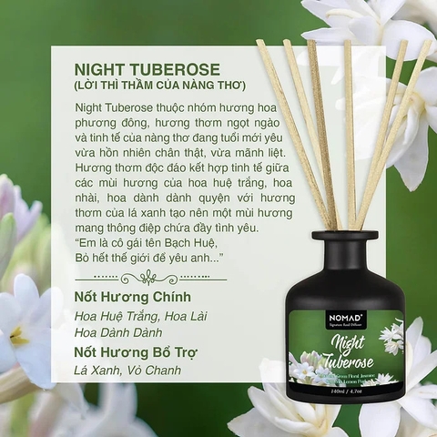 Bộ Tán Hương Que Mây Nomad Reed Diffuser 140ml - Night Tuberose