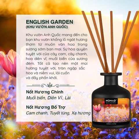 Bộ Tán Hương Que Mây Nomad Reed Diffuser 140ml - English Garden