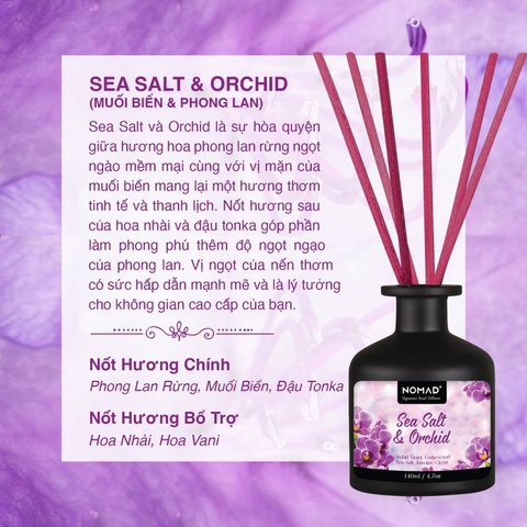 Bộ Tán Hương Que Mây Nomad Reed Diffuser 140ml - Sea Salt & Orchid