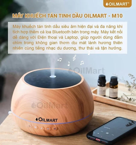 Máy Khuếch Tán Tinh Dầu Oilmart 10 - 14W 1000ml (Tích Hợp Bluetooth Nghe Nhạc)