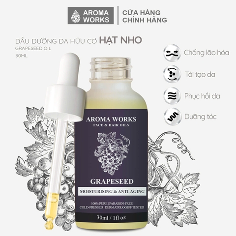 Dầu Hạt Nho Hữu Cơ Dưỡng Da Và Tóc Aroma Works Face & Hair Oil Grapeseed