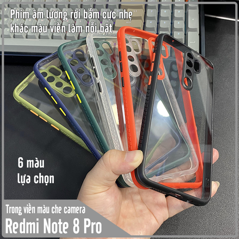 Ốp lưng Xiaomi Redmi Note 8 Pro trong viền màu che camera 4 Gốc chống sốc