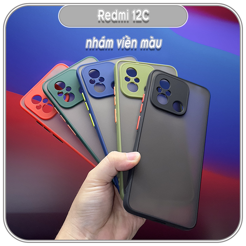 Ốp lưng cho Redmi 12C, nhám viền màu che camera