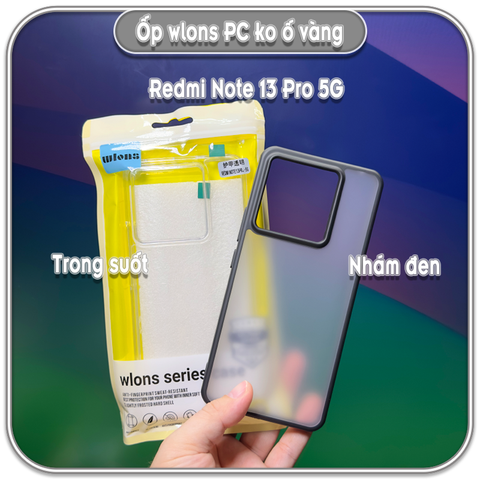 Ốp chống sốc wlons cho Redmi Note 13 Pro 5G, lưng PC không ố vàng