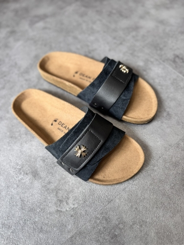 Dép Da Ohita Luk - Black Đen Khoá Vàng