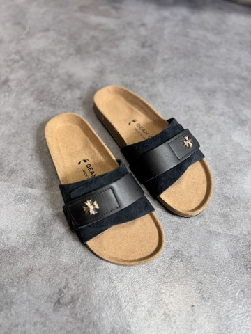 Dép Da Ohita Luk - Black Đen Khoá Vàng