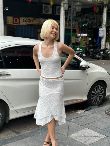 Mermaid Midi Skirt | White Lace