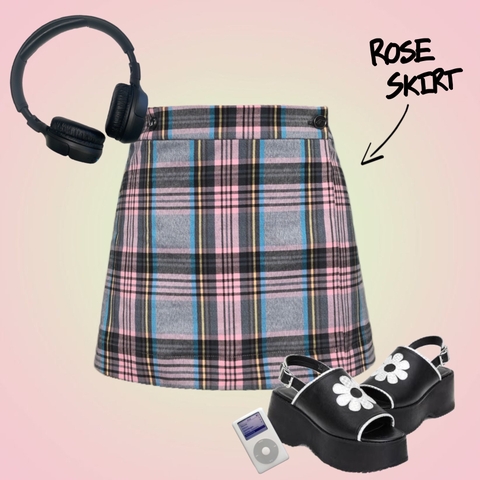 Tartan Rose Skirt | Pink & Grey