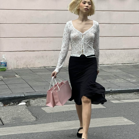 Mermaid Midi Skirt | Black Mesh