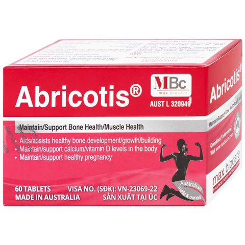 Abricotis bổ sung canxi hỗ trợ sức khỏe xương, cơ bắp hộp 6 vỉ x 10 viên