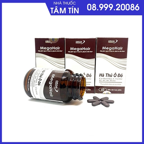Megahair-tinh chất hà thủ ô đỏ lọ 60 viên ngăn ngừa rụng tóc, kích thích mọc tóc làm đen giảm bạc tóc