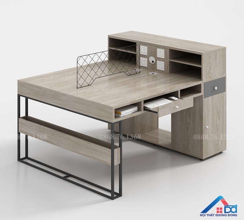 Cụm bàn làm việc 2 người có tủ phụ, bàn chân sắt ngăn kéo - CB 45