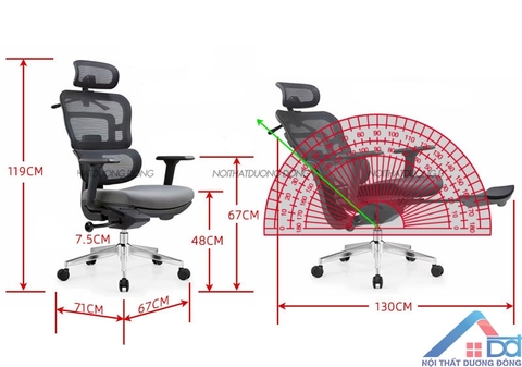 Ghế công thái học ergonomic có để chân nhựa -GX 22