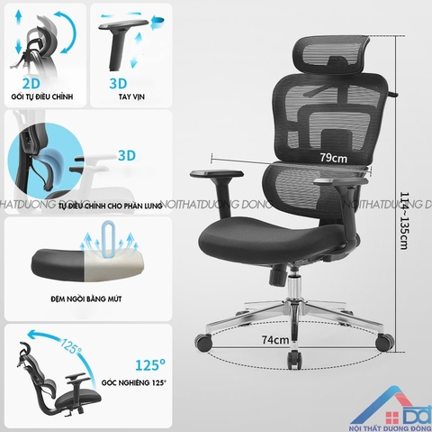 Ghế công thái học Ergonomic chân nhựa -GX 21