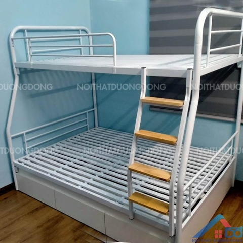 Giường tầng lệch tầng ống tròn có ngăn kéo gỗ tiện dụng -GT 29