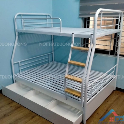 Giường tầng lệch tầng ống tròn có ngăn kéo gỗ tiện dụng -GT 29