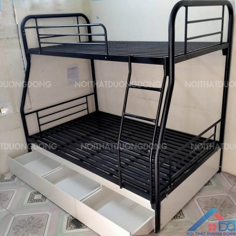 Giường tầng lệch tầng ống tròn có ngăn kéo gỗ tiện dụng -GT 29