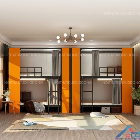 Giường tầng sắt homstay ốp gỗ -GT 31