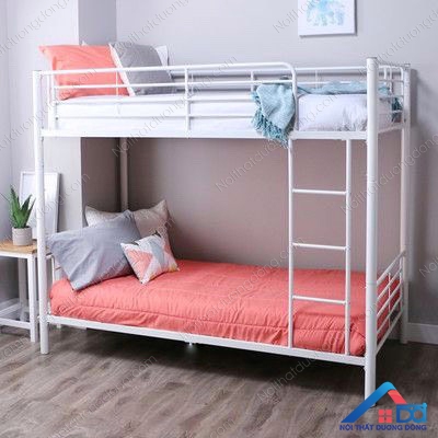 Giường sắt 2 tầng homestay 1m màu trắng - GT 06