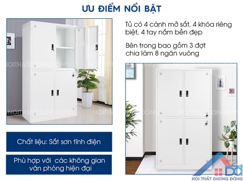 Tủ tài liệu sắt 4 cánh màu trắng -TS 18