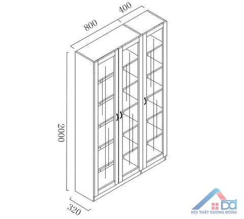 Tủ gỗ tài liệu 2 cánh kính dài - TL 03