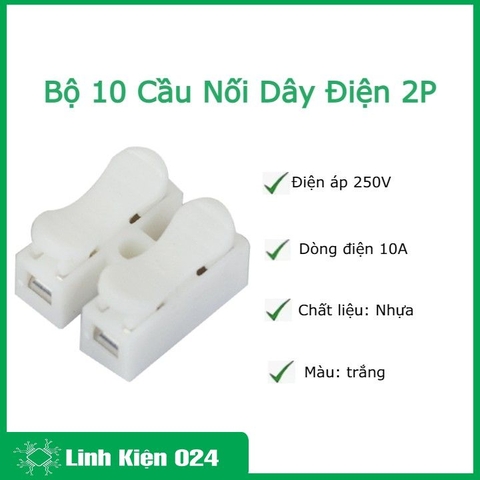 Bộ 10 Cầu Nối Dây Điện 2P- Trắng