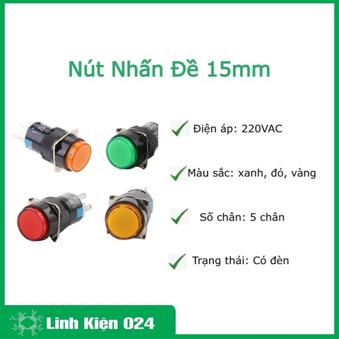 Nút Nhấn Đề 16mm-220VAC AL6- M Nhấn Nhả Có Đèn