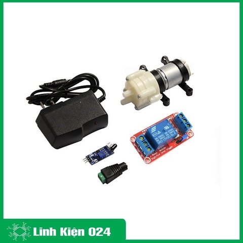 Combo Bộ DIY Chế Máy Rửa Tay Sát Khuẩn (01 Module Relay 12VDC 1 Kênh, 01 Máy Bơm RS385, 01 Adapter 12V-1A, 01 Cảm Biến Khoảng Cách - 3-30cm DNK30, 01 Nối Nguồn Cái)