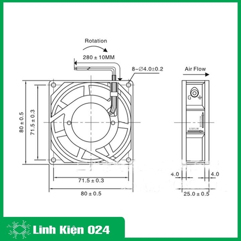Quạt Tản Nhiệt Brushless 8025 8x8x2.5cm