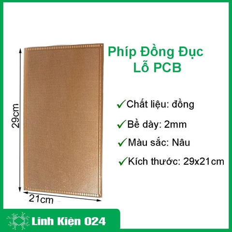 Phíp Đồng Lỗ - Bảng Mạch Đục Lỗ Sẵn PCB Nâu - Kích Thước A4-290X210MM