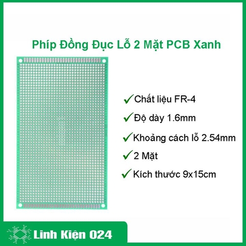 Phíp Đồng Đục Lỗ 2 Mặt PCB Xanh Dày 1.6mm - 9x15cm