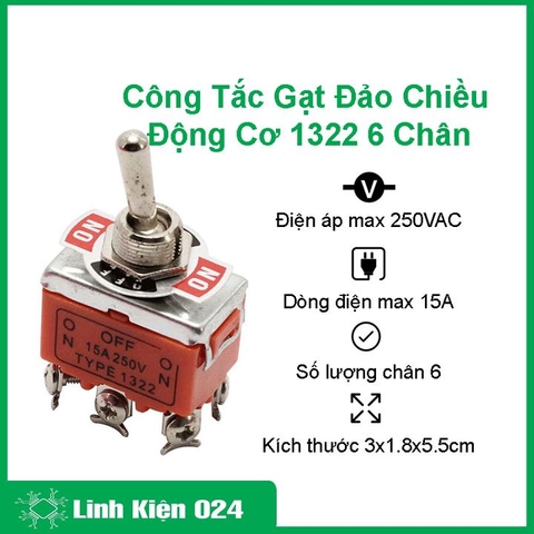 Công Tắc Gạt Đảo Chiều Động Cơ 1322 6 Chân 250VAC-15A - Combo 2 chiếc