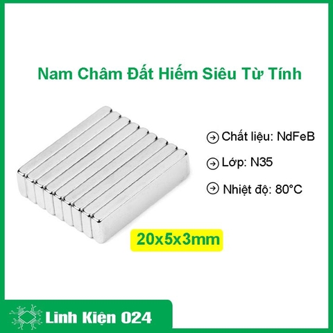 Bộ 10 Viên Nam Châm Đất Hiếm 20x5x3mm Siêu Từ Tính