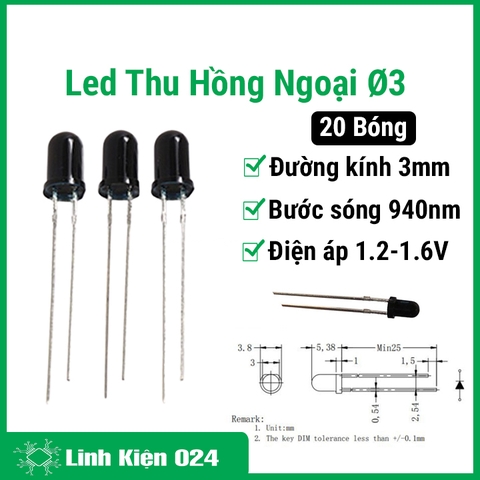 Bộ 20 Led Thu Hồng Ngoại 3mm (Đen)
