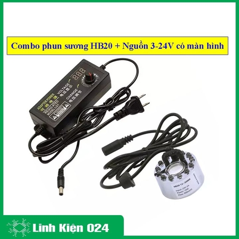 Combo Phun Sương HB20 12 Led Và Nguồn Điều Chỉnh Điện Áp 3-24V 2A Có Màn Hình Hiển Thị ( Điều Chỉnh Lượng Sương )