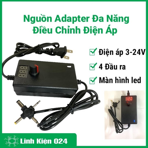 Nguồn Adapter Đa Năng Điều Chỉnh Điện Áp 3-24V 4 Đầu Ra Nguồn Máy Phun Săm