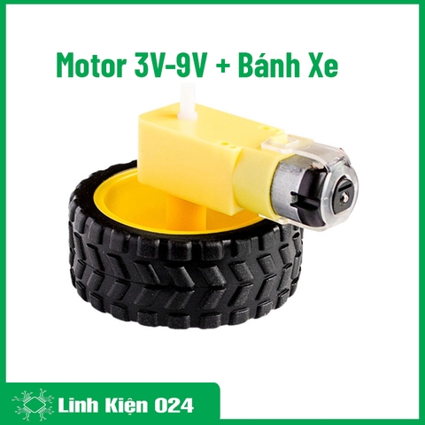 Combo Động Cơ Giảm Tốc Vàng 3V-9V + Bánh Xe