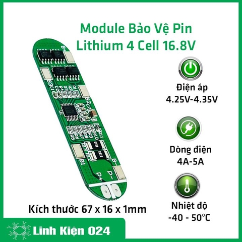 Module Bảo Vệ Pin Lithium 4 Cell 16.8V Dòng Xả 6A (K2I11-2)
