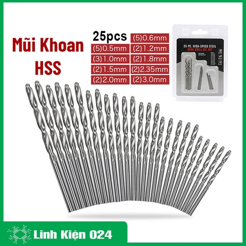 Bộ 25 Chiếc Mũi Khoan HSS QST 0.5mm-3.0mm