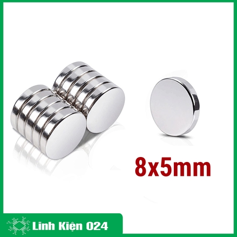 Nam Châm Đất Hiếm Loại Tròn 8x5mm Mạ Niken Lực Từ N35 Cực Mạnh