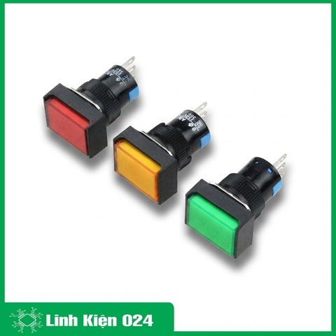 Nút Nhấn Đề Chữ Nhật 24VDC LA16J-11D Nhấn Giữ Có Đèn
