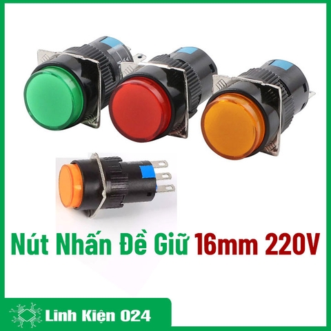 Nút Nhấn Đề 16mm-220VAC AL6- A Nhấn Giữ Có Đèn