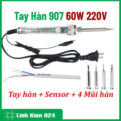 Combo Tay Hàn 907 60W Điều Chỉnh Nhiệt Độ Kèm Senser 907, Mũi hàn 907(T-K, T-Sk, T-I, T-2.TC)