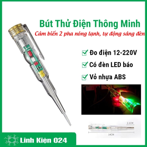 Bút Thử Điện Cảm Biến  2 Pha Nóng Lạnh Tự Động Sáng Đèn Xanh Đỏ