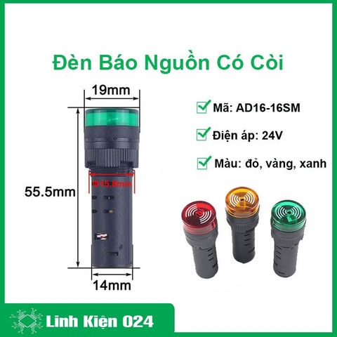 Đèn Báo Nguồn Có Còi AD16-16SM 24VDC