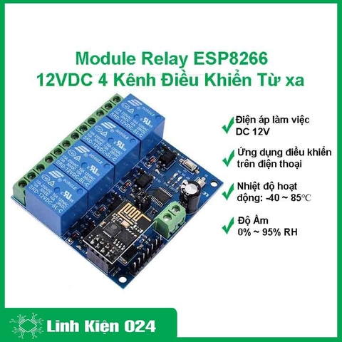 Module Relay ESP8266 ESP-01 DC 12 V 4 Kênh Hỗ Trợ  Điều Khiển Từ Xa Trên  Điện Thoại (K3D6)